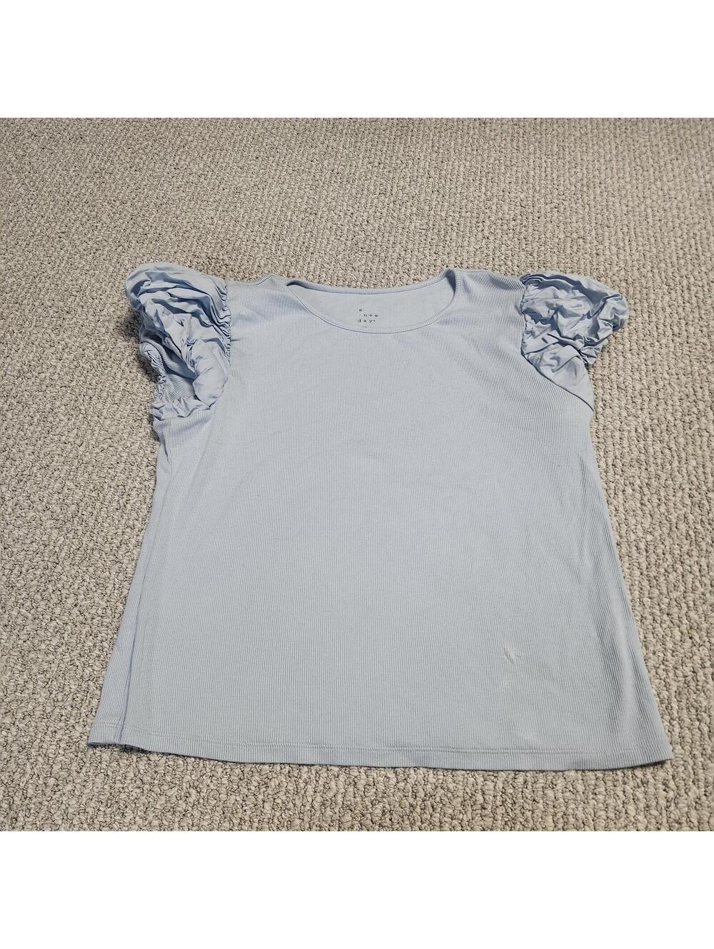 a.new day Light Blue Ruffle Sleeve Top Size Large